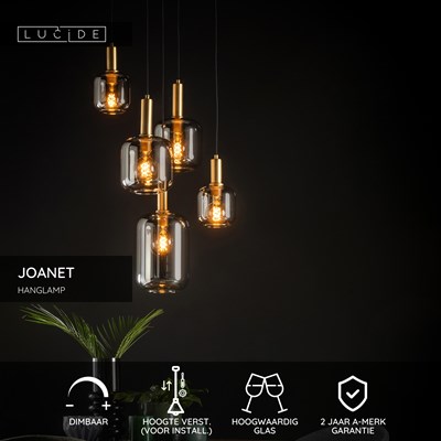 Lucide JOANET - Hanglamp - Ø 66 cm - 5xE27 - Fumé
